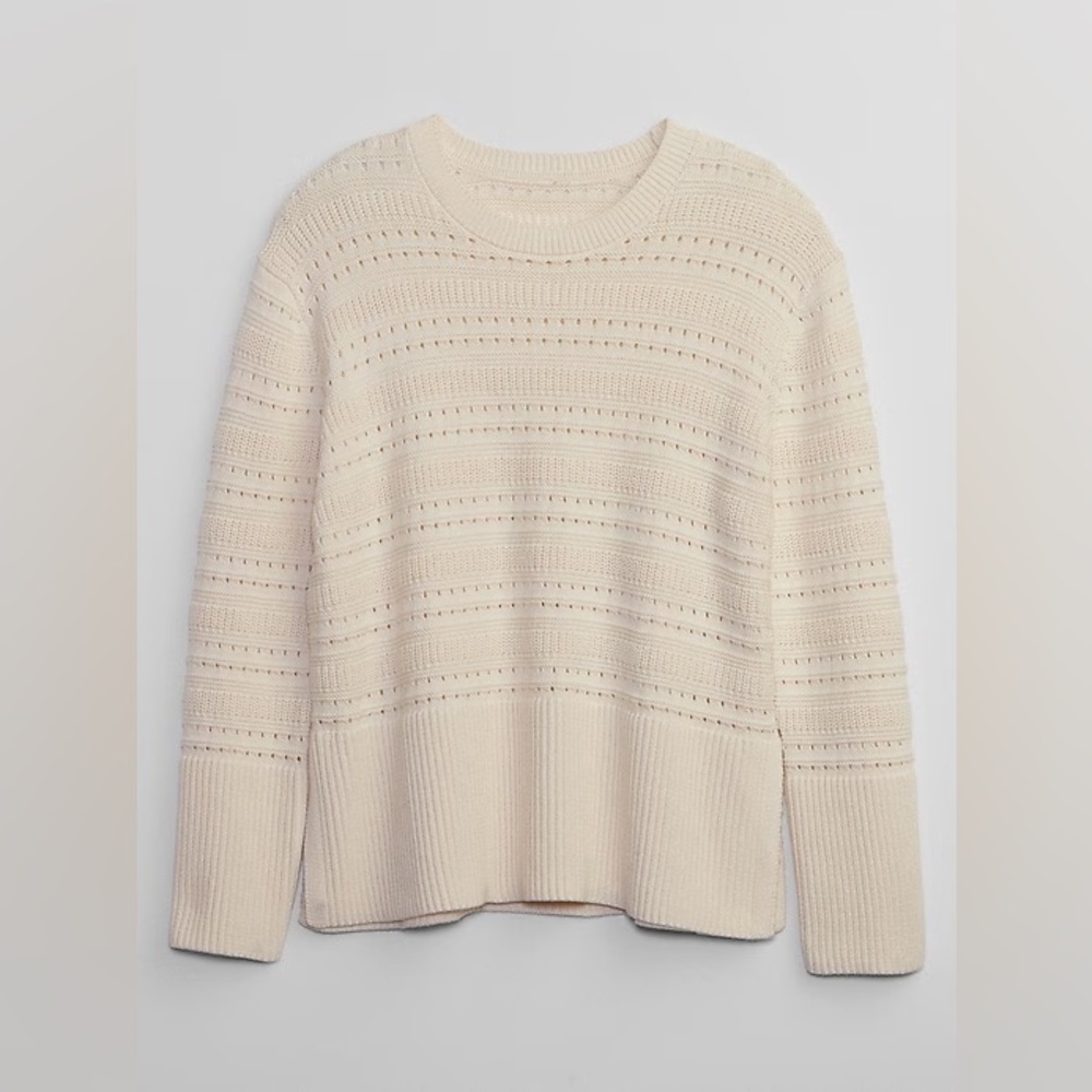 Gap 24/7 Split Hem Crochet Sweater Beige